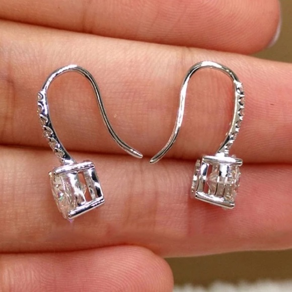 WHITE Gold Plated diamond earrings - Picture 3 of 4